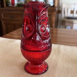 Viking  glass Ruby red 7” owl fairy lamp mint condition. Vintage